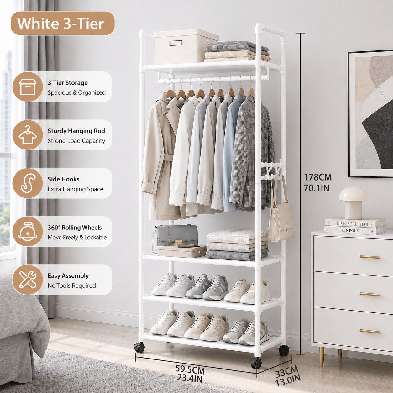 Rolling Clothes Rack With Whee - Fishing Rod Travel review and price